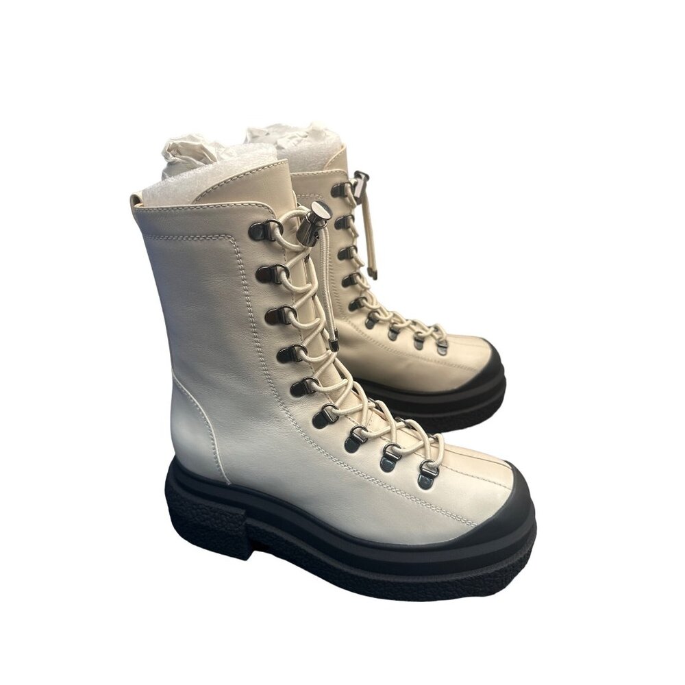 Stuart Weitzman Rockie Sportlift Bootie Women's Ivory Combat Boot 5.5/EUR 36